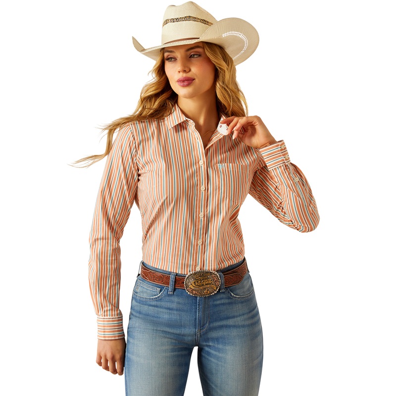 10060372 Ariat Women’s Kirby Stretch Long Sleeve Button Shirt – Malia Stripe