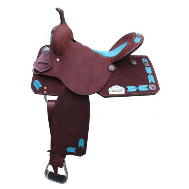 15, 16 Circle S Barrel Style Saddle with Turquoise Leather Laced Arrow Trim
