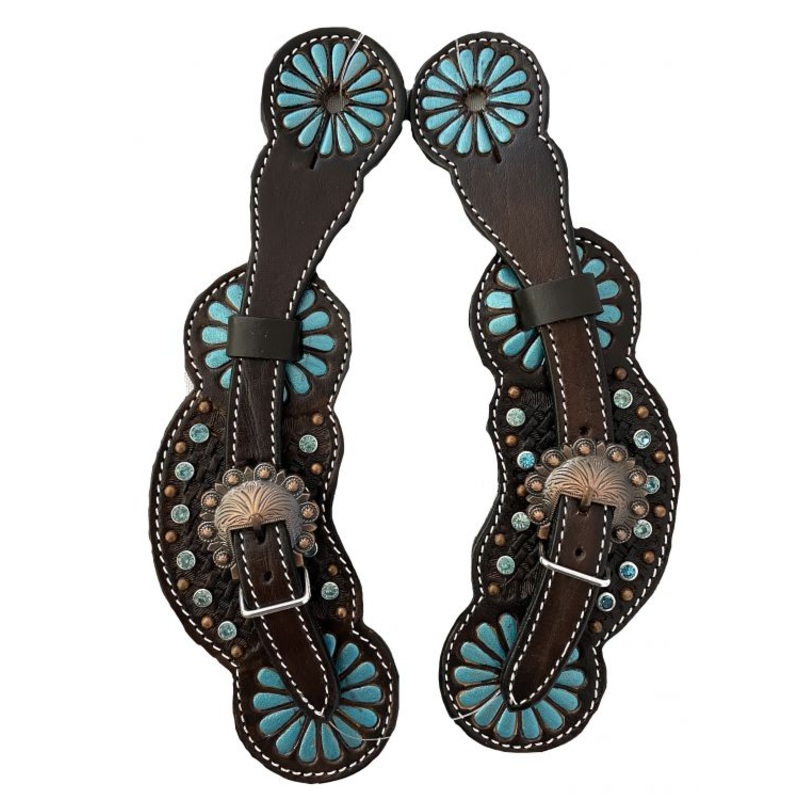 Showman Ladies Metallic painted turquoise spur straps