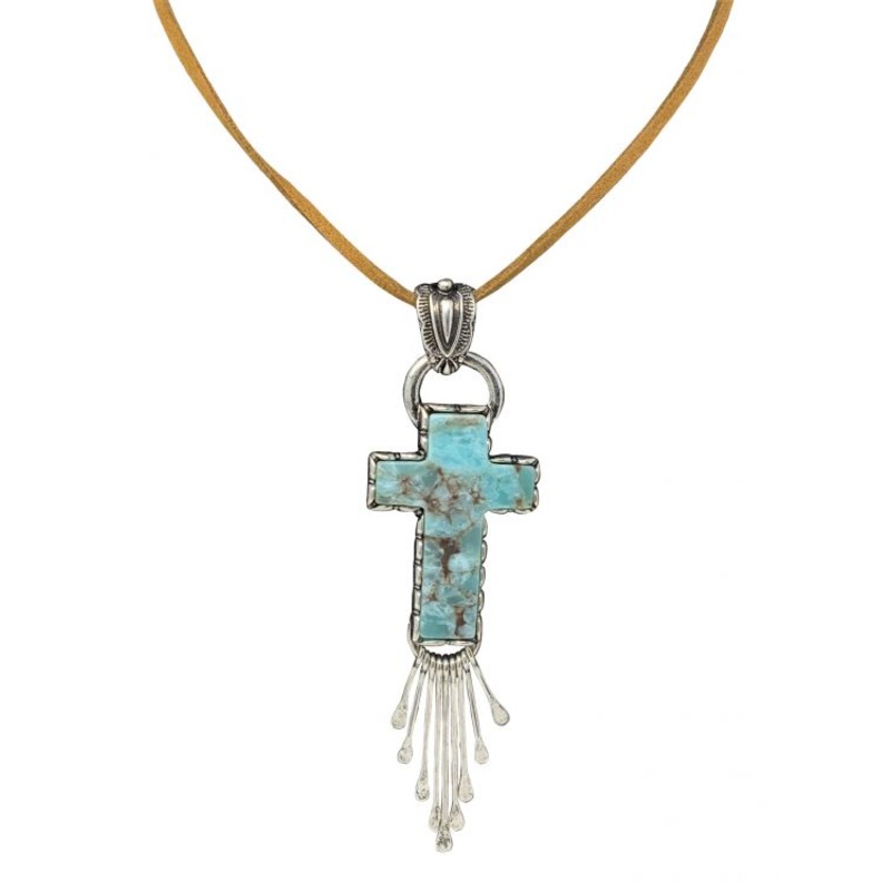 Turquoise cross leather necklace