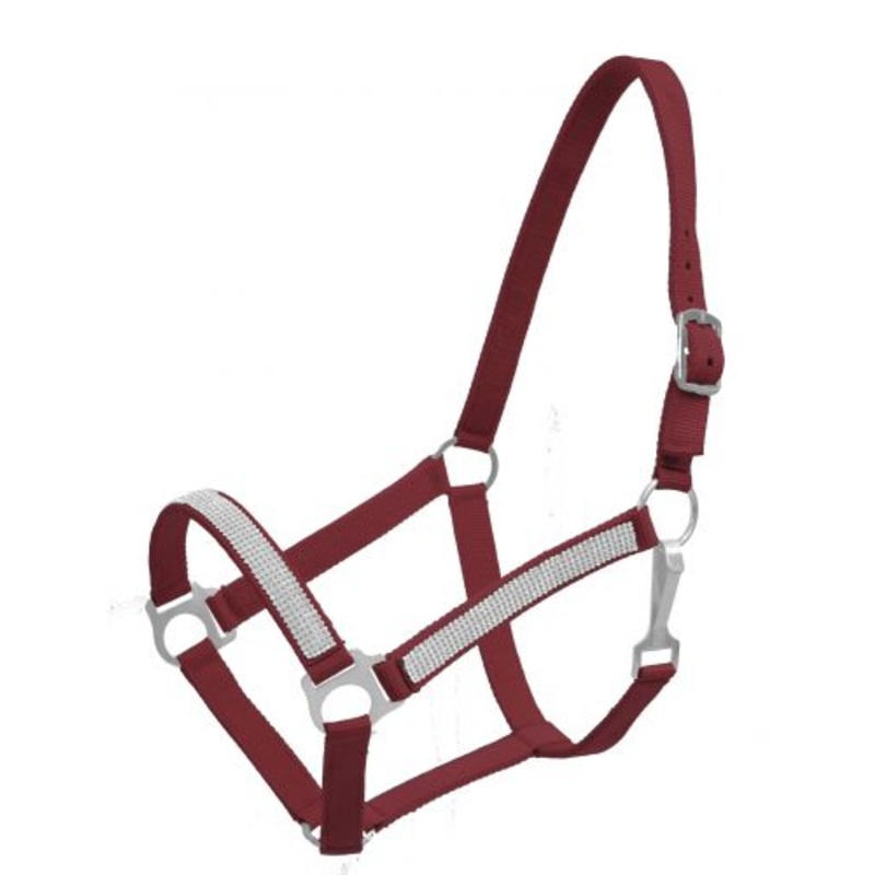 #629: 2Ply horse size nylon halter with crystal noseband and cheeks