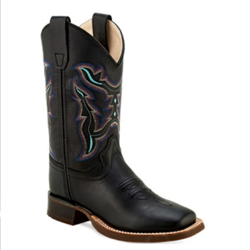 BSC1896 Old West Kid’s Black Leather Square Toe Western Boot