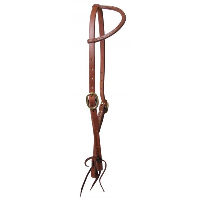 #7406: Showman oiled harness leather sliding one ear headstall with double buckles