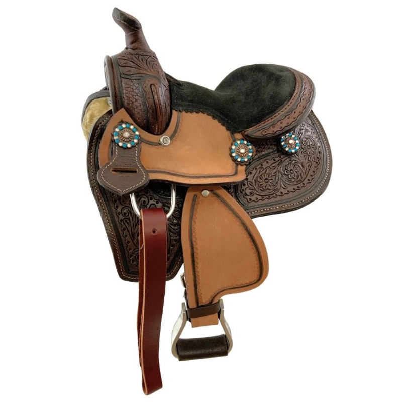 8″  Miniature Round Skirt Barrel Saddle – Rhinestone Flower Concho-FREE SHIPPING