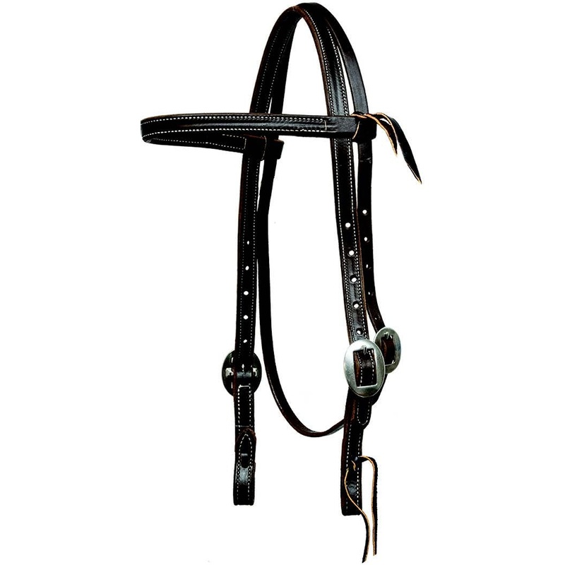 Mustang Double & Stitched Browband Headstall Stainless Steel Cart Buckles with Tie Ends