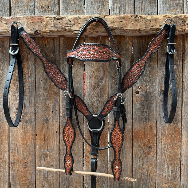 Teal Diamond Browband / One Ear Headstall and Breastcollar Tack Set