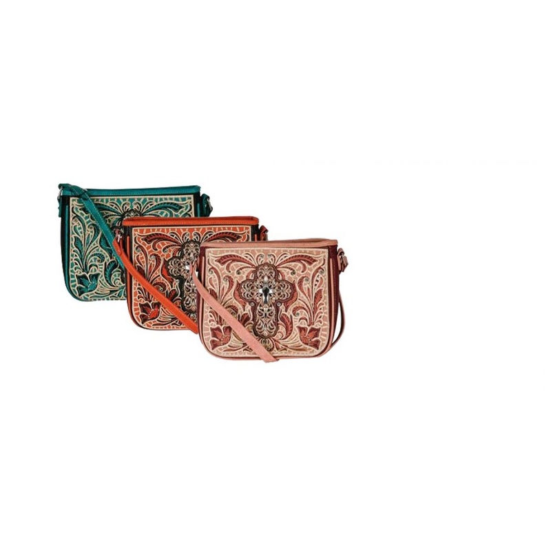#MW467-8360: Montana West Cross body purse with large cross concho and crystal rhinestones