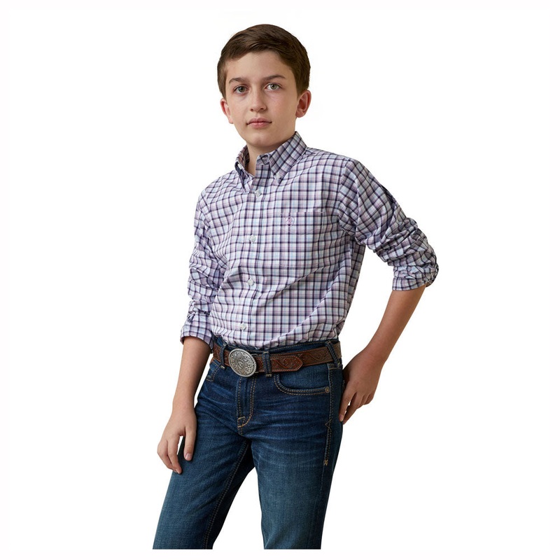 10044917 Ariat Boys’ Pro Series Meir Long Sleeve Western Buttondown Shirt – Purple