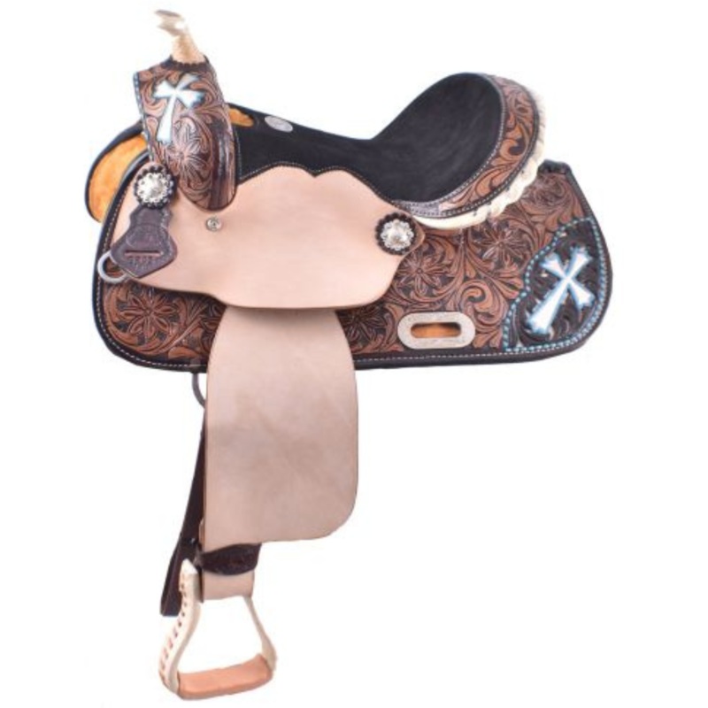 13″ HAND PAINTED CROSS DESIGN DOUBLE T BARREL SADDLE