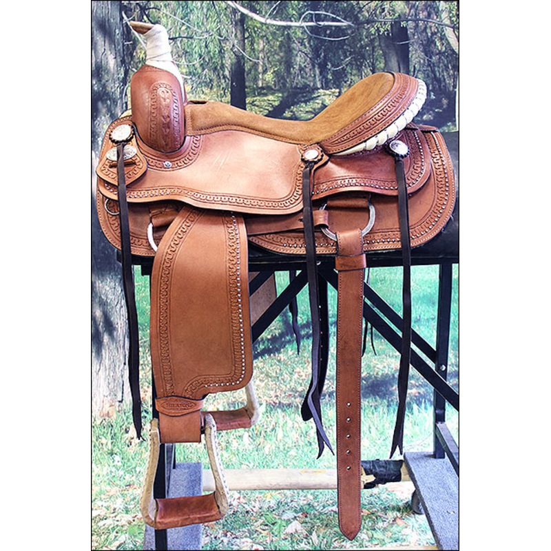 16″ Hilason Western Hand Tooled Leather Cowboy Wade Ranch Roping Saddle Tan