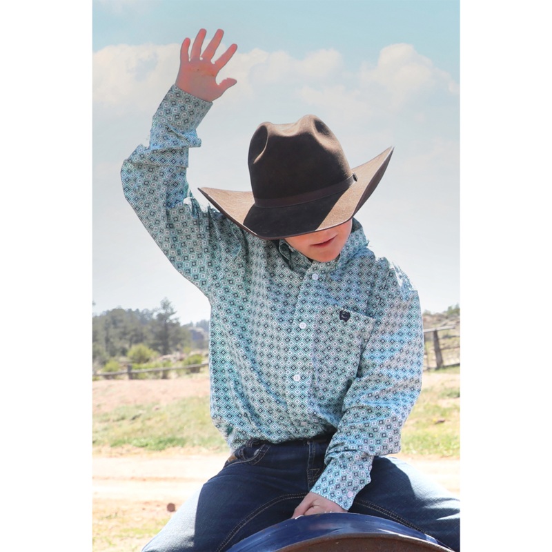 MTW7060383 Cinch Boys’ Long Sleeve Button down Western Shirt – Turquoise Print