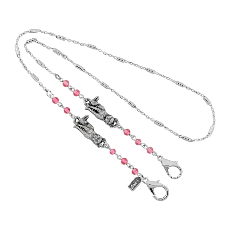 1928 Jewelry Pink Bead Cat Face Mask Holder Chain