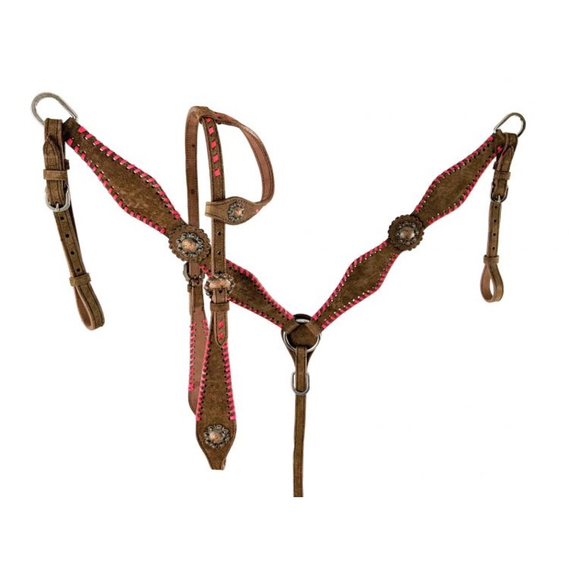 Showman  One Ear Chocolate Rough Out Headstall and Breast Collar Set with lacing