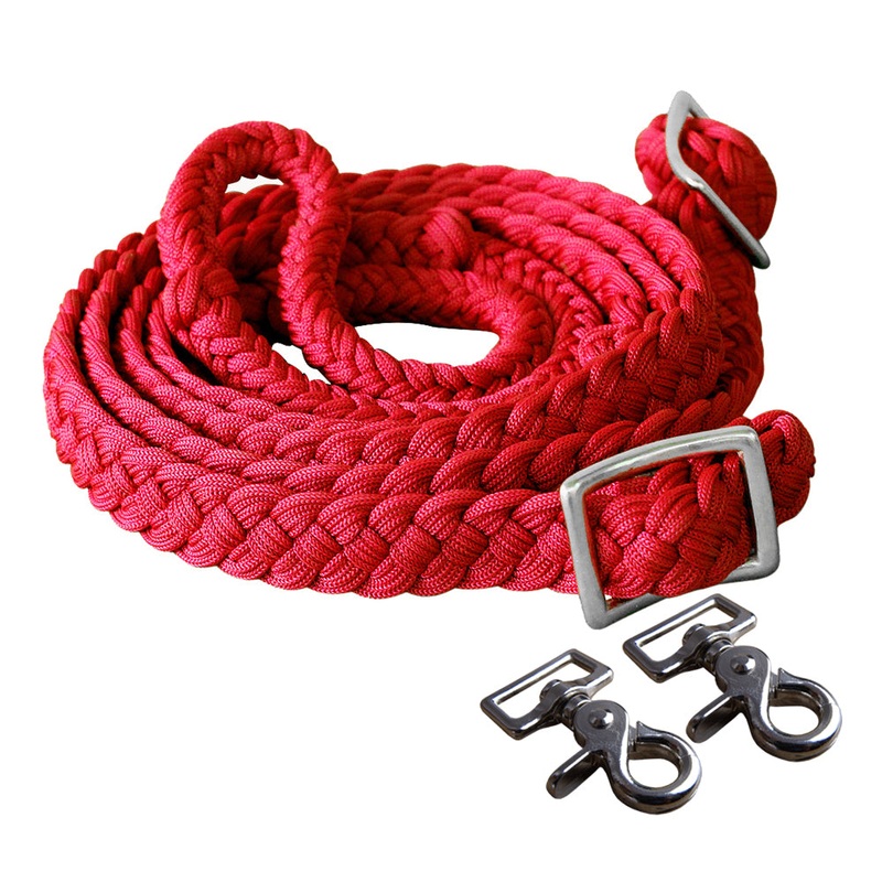 1″ X 8Ft Hilason Braided Poly Barrel Horse Racing Reins Flat Grip Knots W/ Snaps