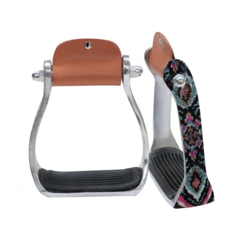 #20136: Showman Youth Shimmering beaded Navajo print stirrup