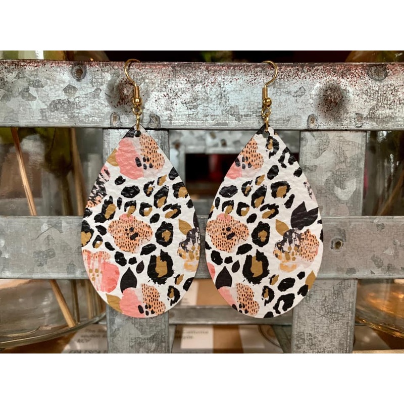 Leopard Floral Teardrop Earrings