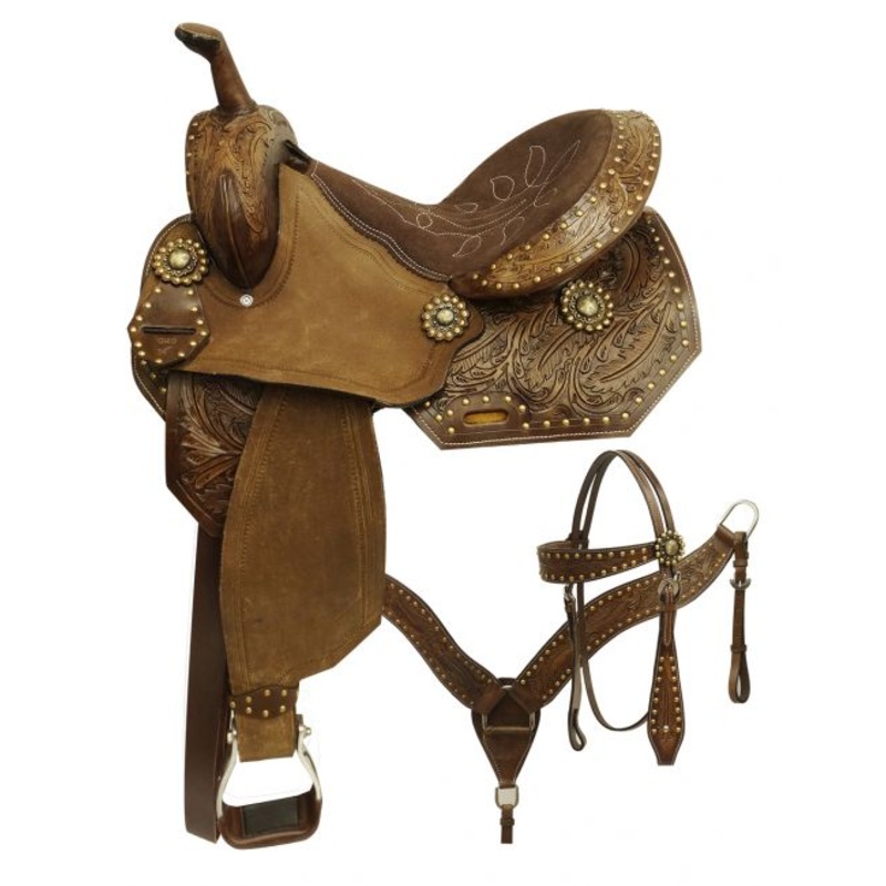 14″, 15″ Barrel Saddle Set With Feather Tooled Design #028