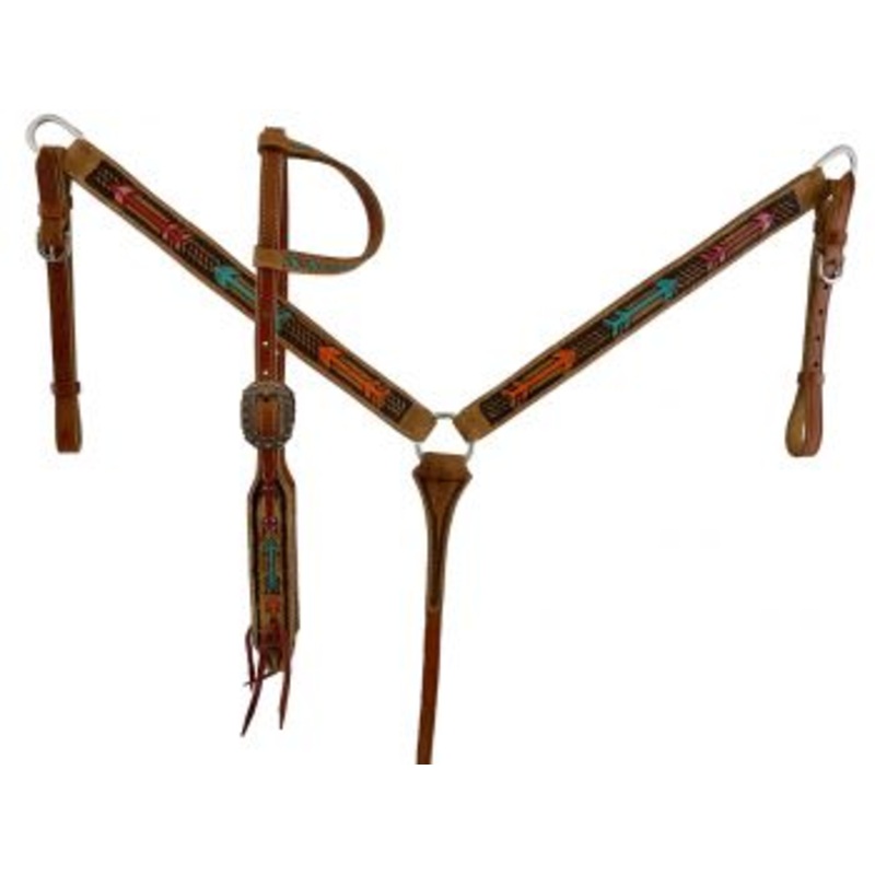 #7024: Showman Medium Oil Painted Arrow design headstall and breast collar set