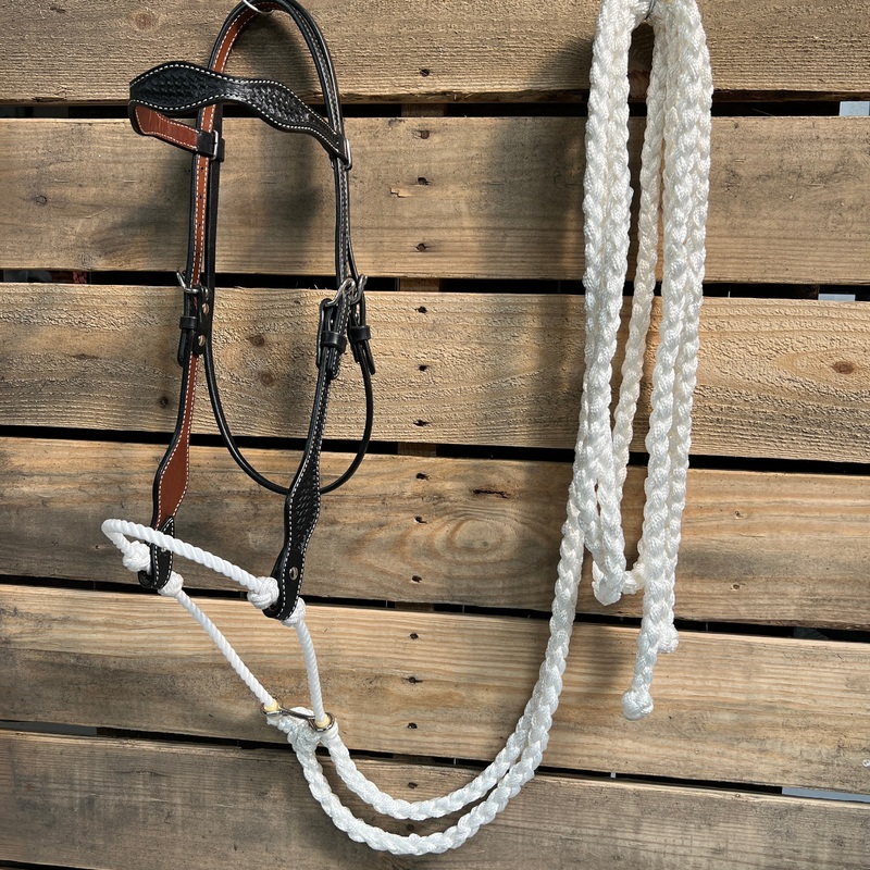 Black Basketweave White Loping Hackamore #LHK004