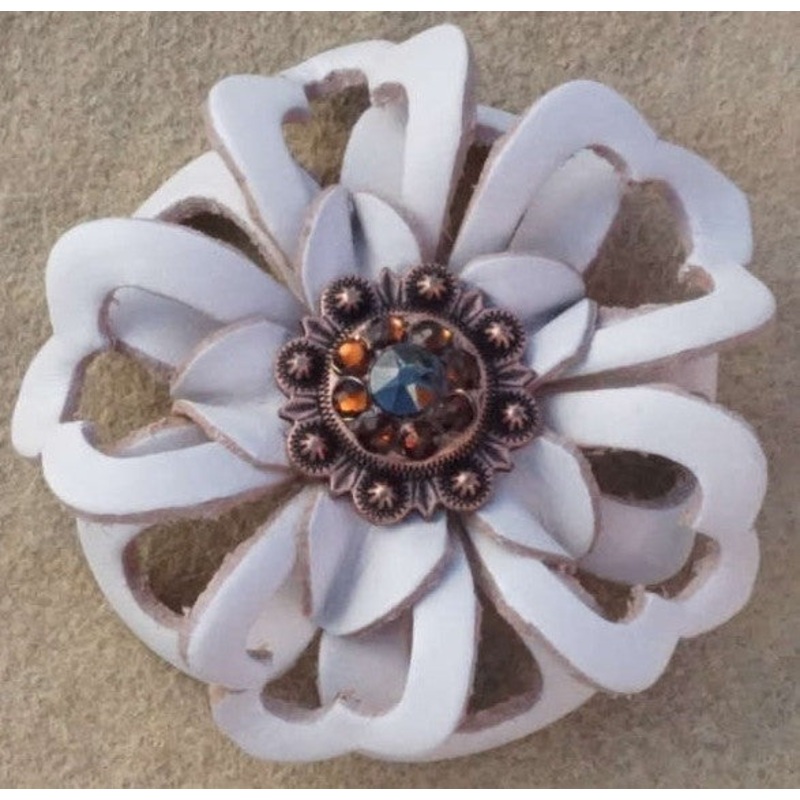 White Lotus Flower With Copper Jet and Topaz 1″ Concho