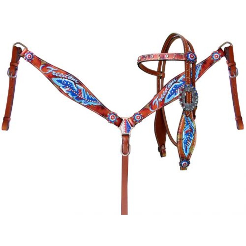 #13995: Showman “Freedom” feather headstall and breast collarset