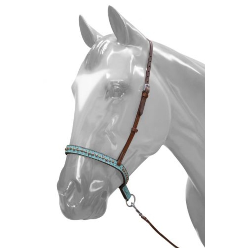 #175593: Showman Adjustable Teal Filigree Noseband and Tie Down
