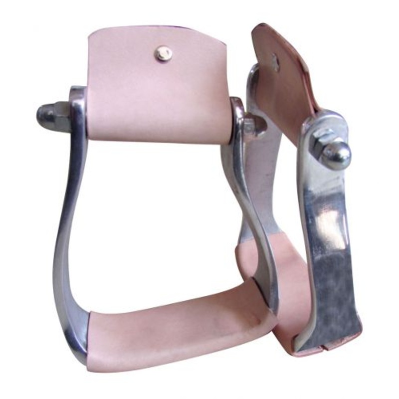 #20208: Showman  Lightweight aluminum slanted pony/youth stirrups with leather tread