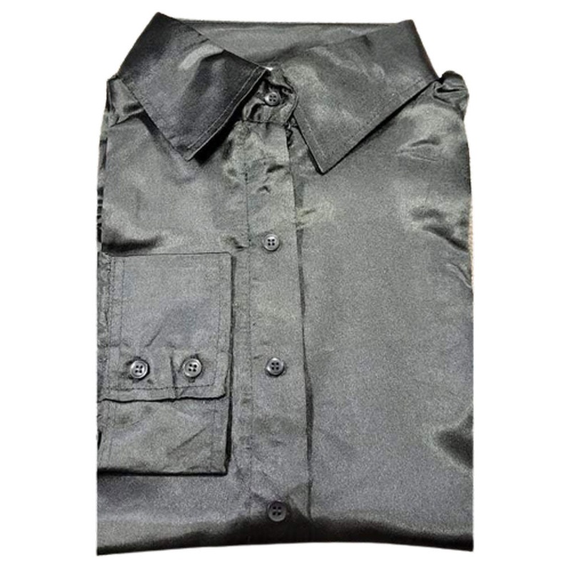 70085BLACK Royal Highness Women’s Poly Satin Show Shirt with Concealed Zippered & Faux Button Placket