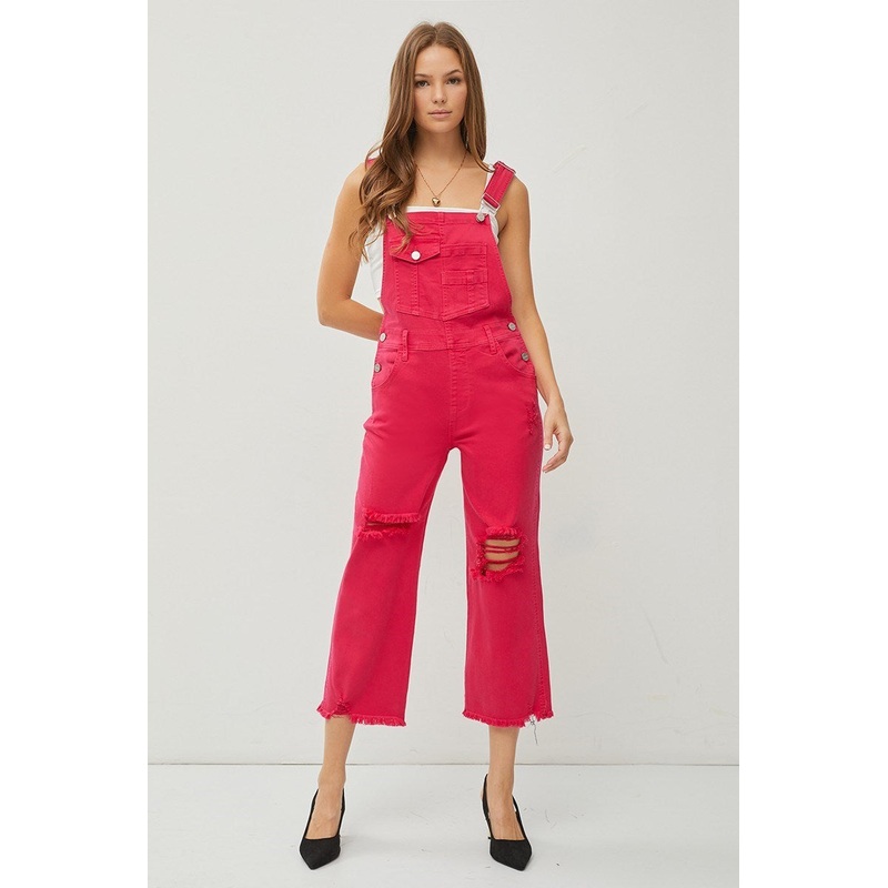 Risen Fuchsia Distressed Overall