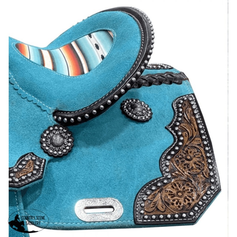 13″DOUBLE T  Teal Rough Out Barrel style saddle