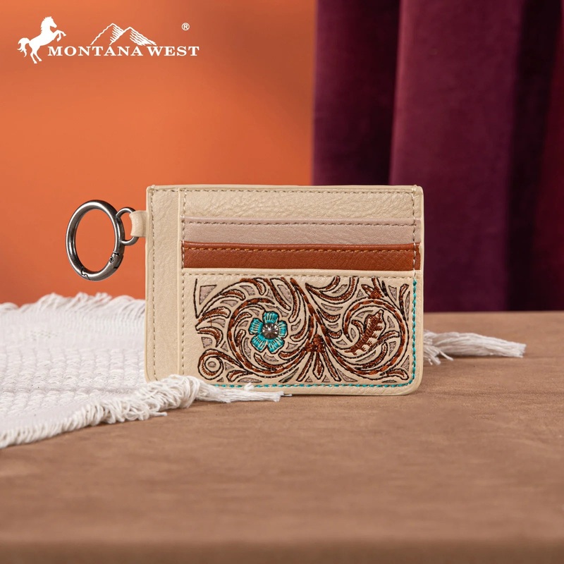 MW Embroidered Floral Mini Zip Card Case