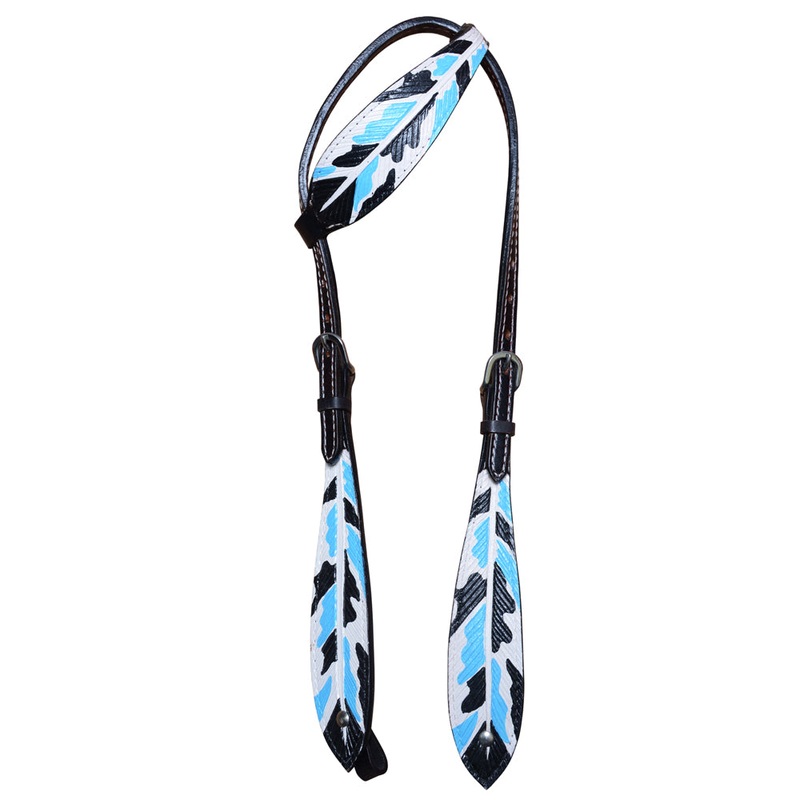 HILASON Western Horse Genuine Leather Printed One Ear Headstall Turquoise & Black