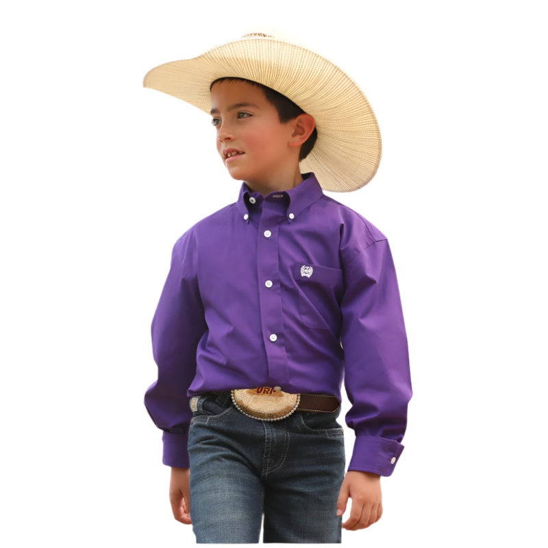 MTW7060381 Cinch Boy’s Long Sleeve Button Down Western Shirt – Purple