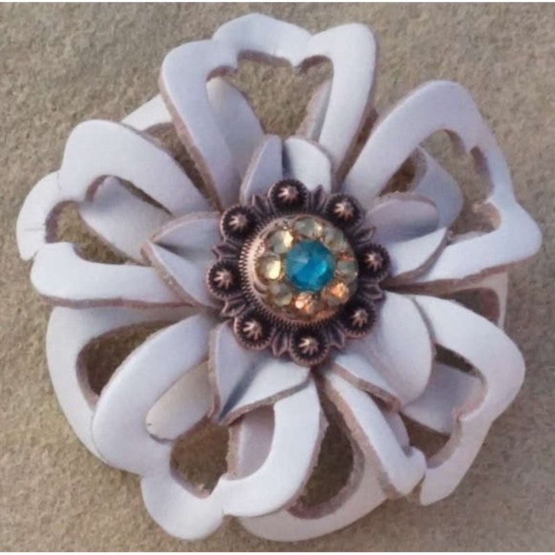 White Lotus Flower With Copper Teal and Champagne 1″ Concho