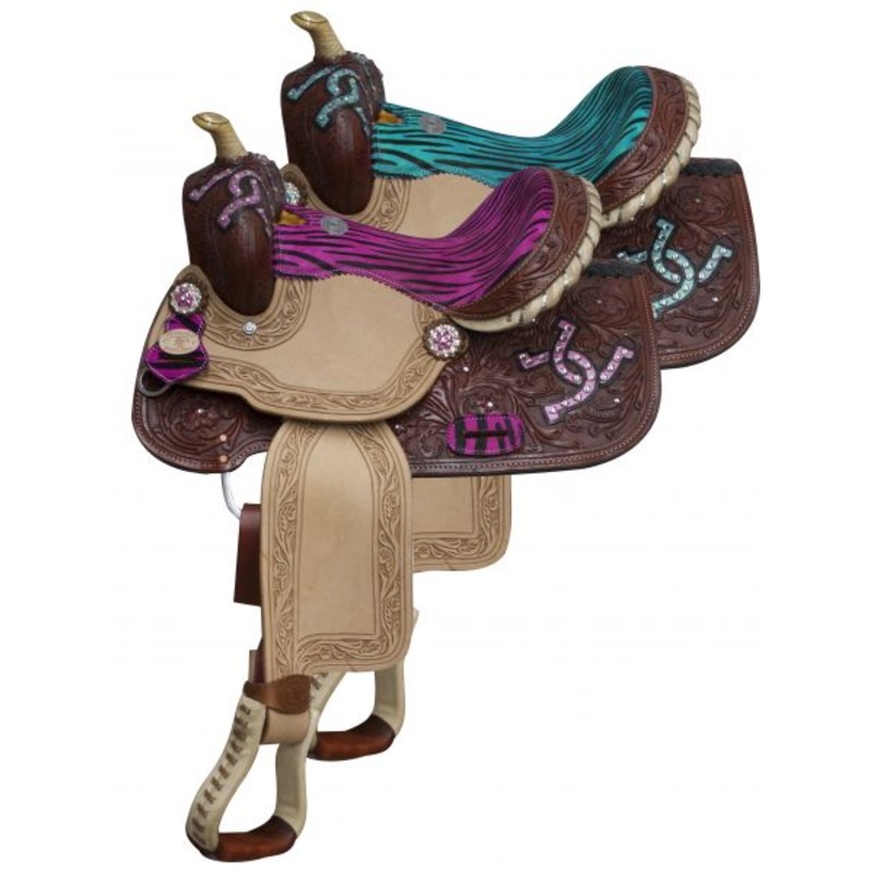 13″ Double TYouth Barrel Saddle With Zebra Print Seat #511413