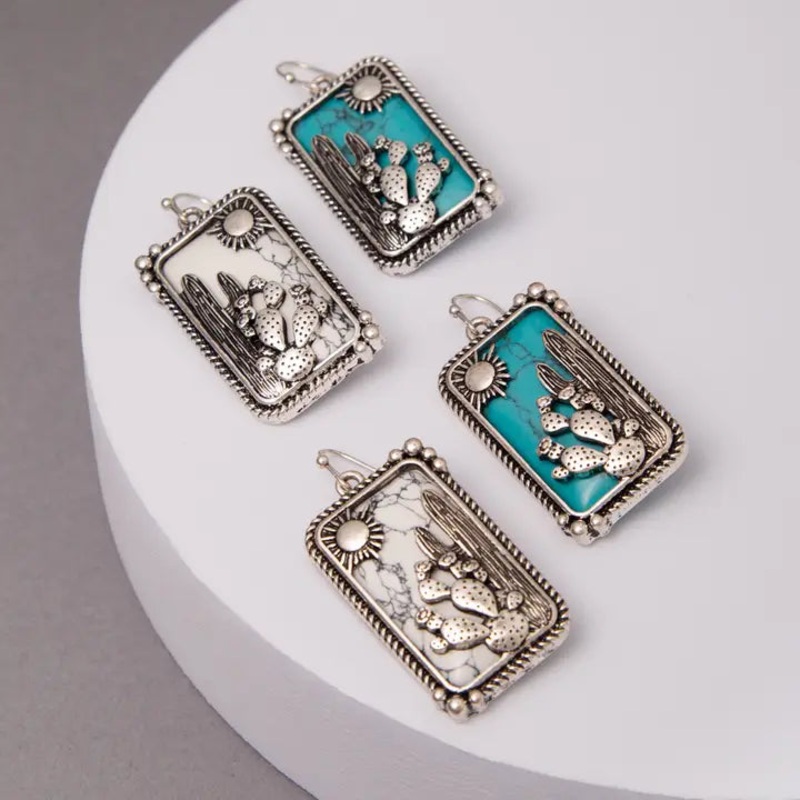 Desert Cactus Vertical Bar Earrings