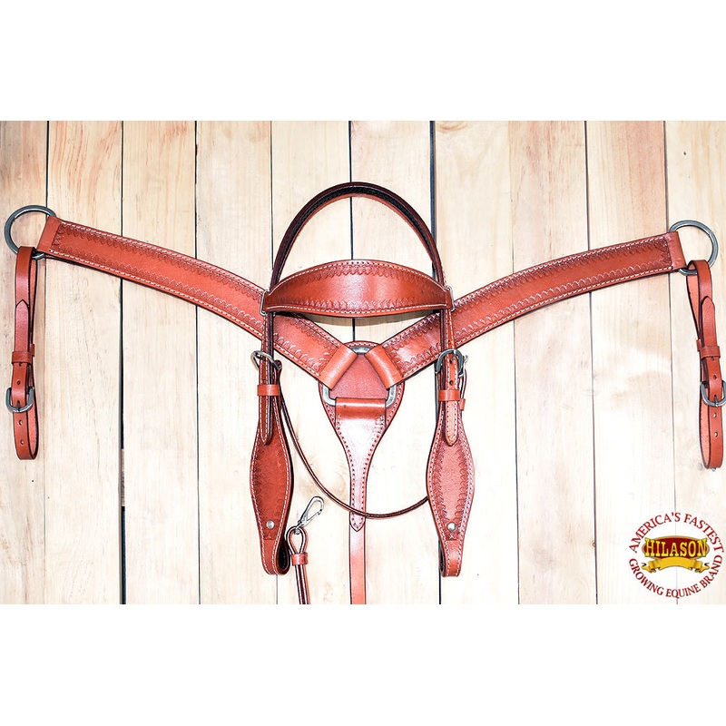 HILASON Western Genuine American Leather Horse Headstall & Breast Collar Set