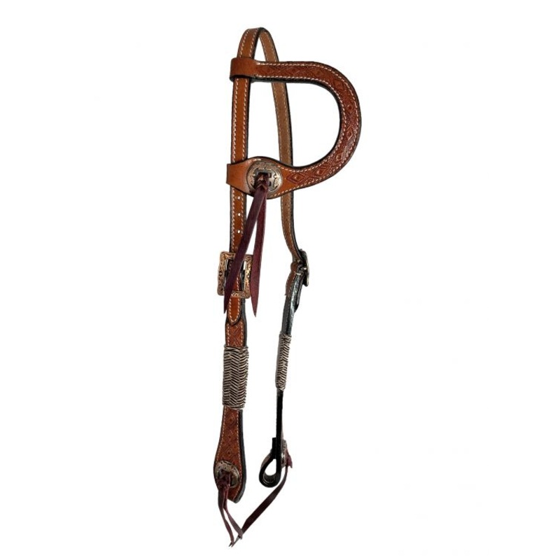 Showman Floral Tooled One Ear Rawhide Laced Leather Headstall