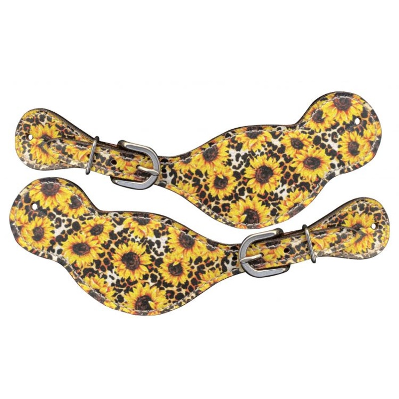 Showman  Ladies Sunflower and Cheetah printed leather spur straps