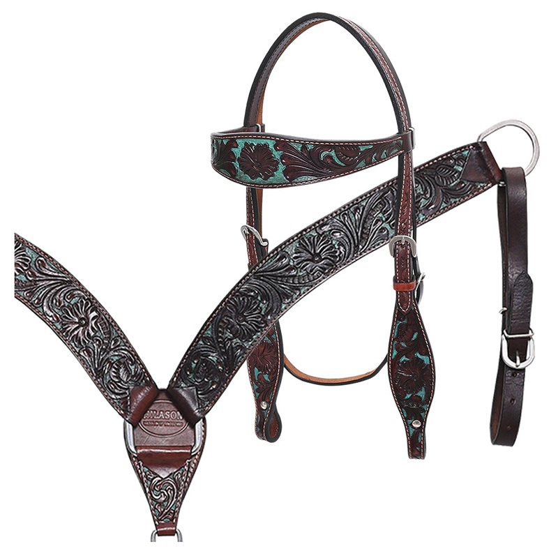 Western Horse Headstall & Breast Collar Tack American Leather Dark Brown Hilason