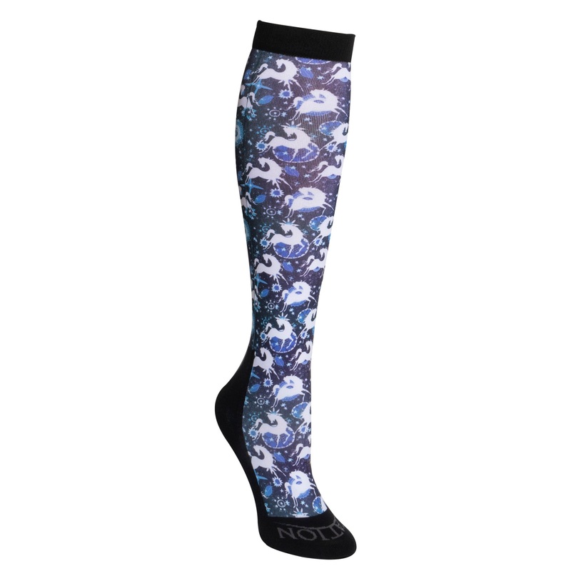Footzees Boot Sock – Blue Whimsical Horses