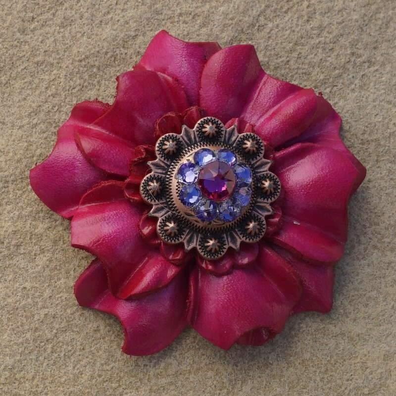 Hot Pink Carnation Flower With Copper Fuchsia & Lilac 1″ Concho