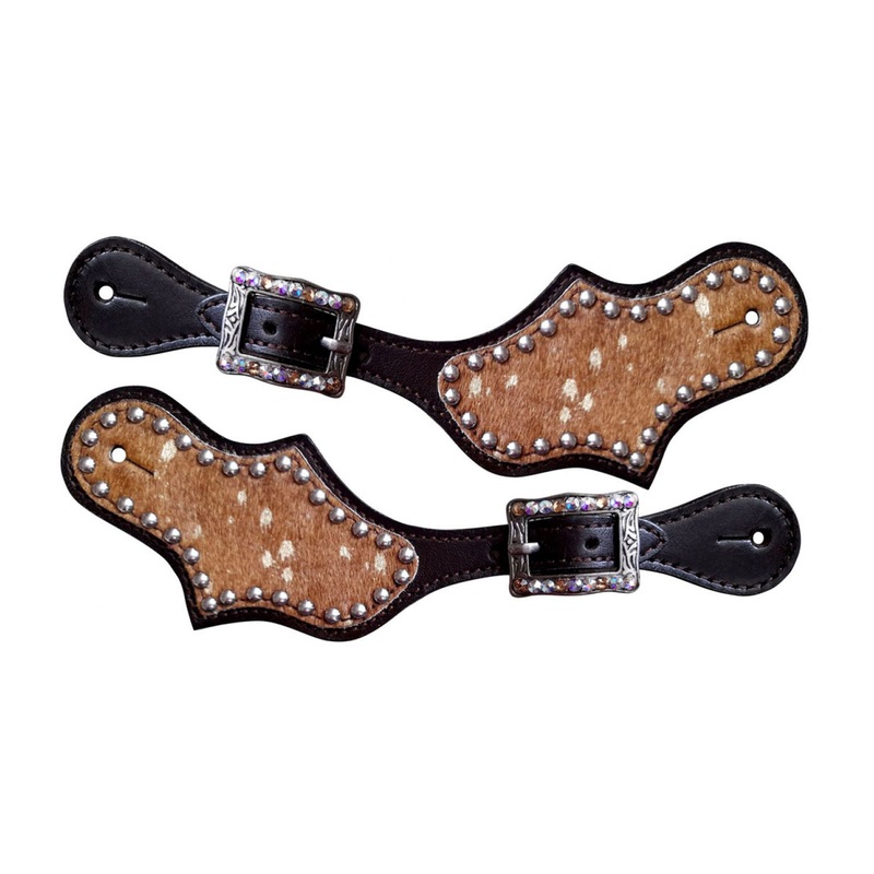 Showman Ladie’s Cowhide Spur Straps with Iridescent Stones