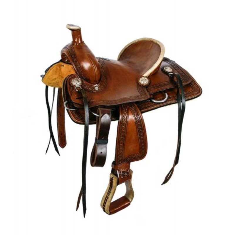#1581812: 12″Double Thard seatroper style saddle with aztec design tooling