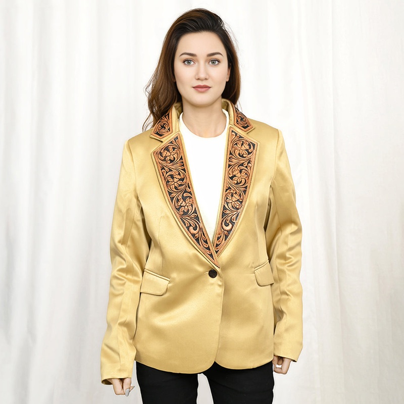Genuine leather Hand tooled hand carved Women Blazer dress jacket ladies Girl