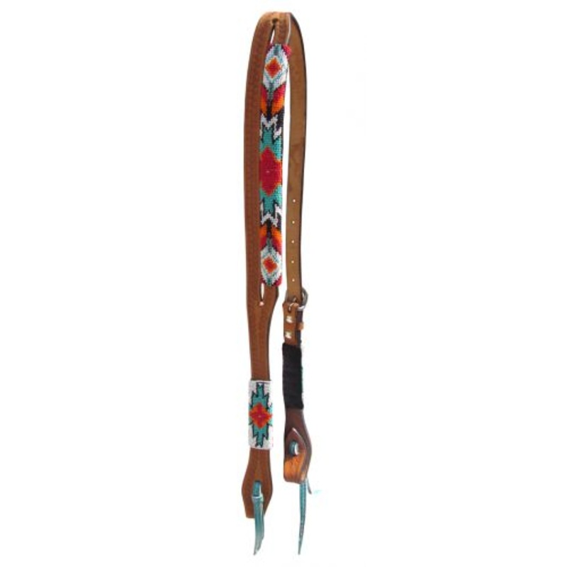 #14065: Showman Argentina cow leather split ear aztec beaded headstall