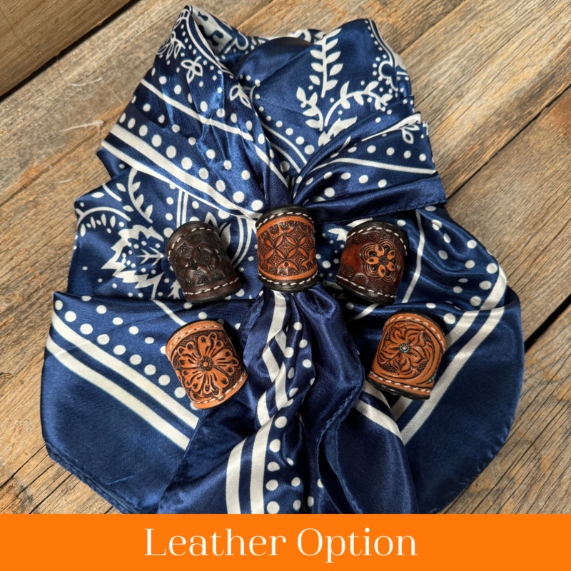35X35″ Blue Floral Paisley Wild Rag / Scarf WR3382 – Tooled Leather Wild Rag Slides – Assorted
