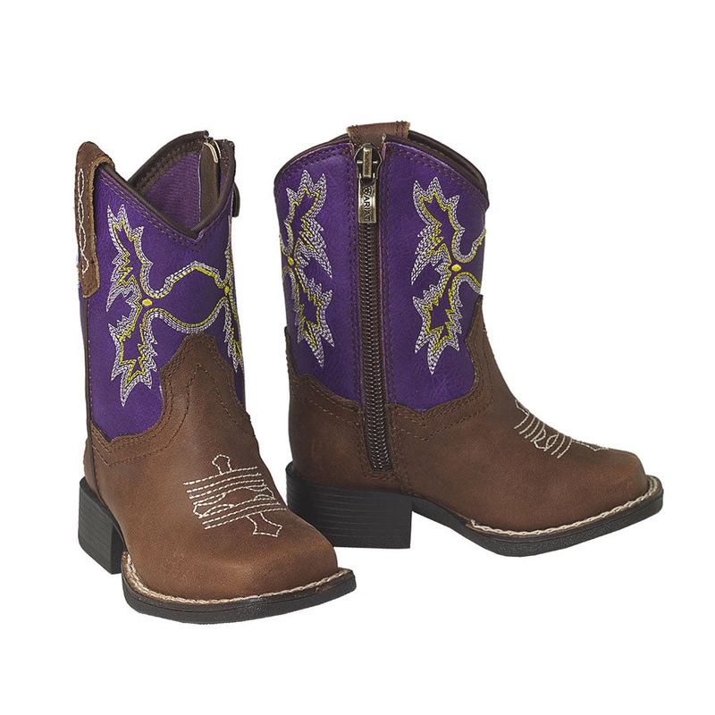 Ariat Lil’ Stomper Toddler Tombstone Western Cowboy Boot Brown & Purple A441000702