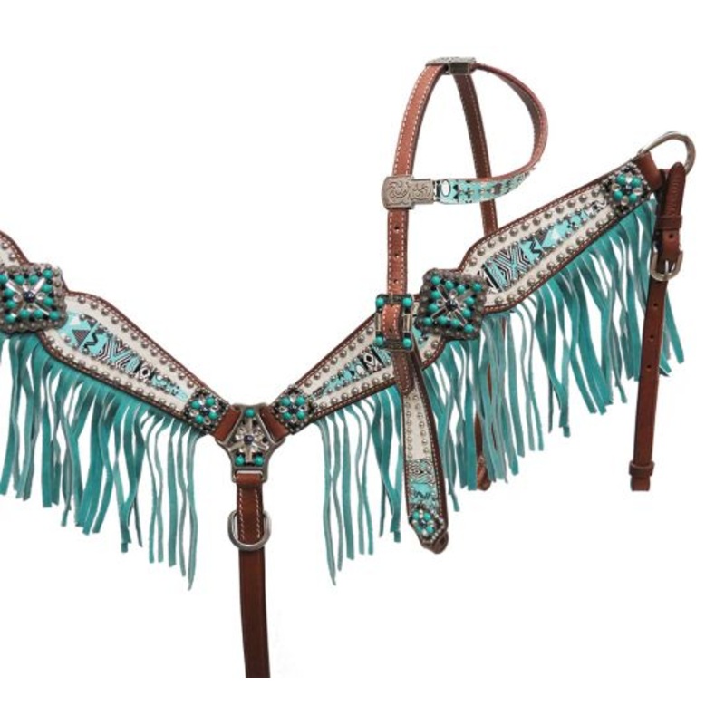#13275: Showman  ” Arctic Aztec” Headstall and breast collar set