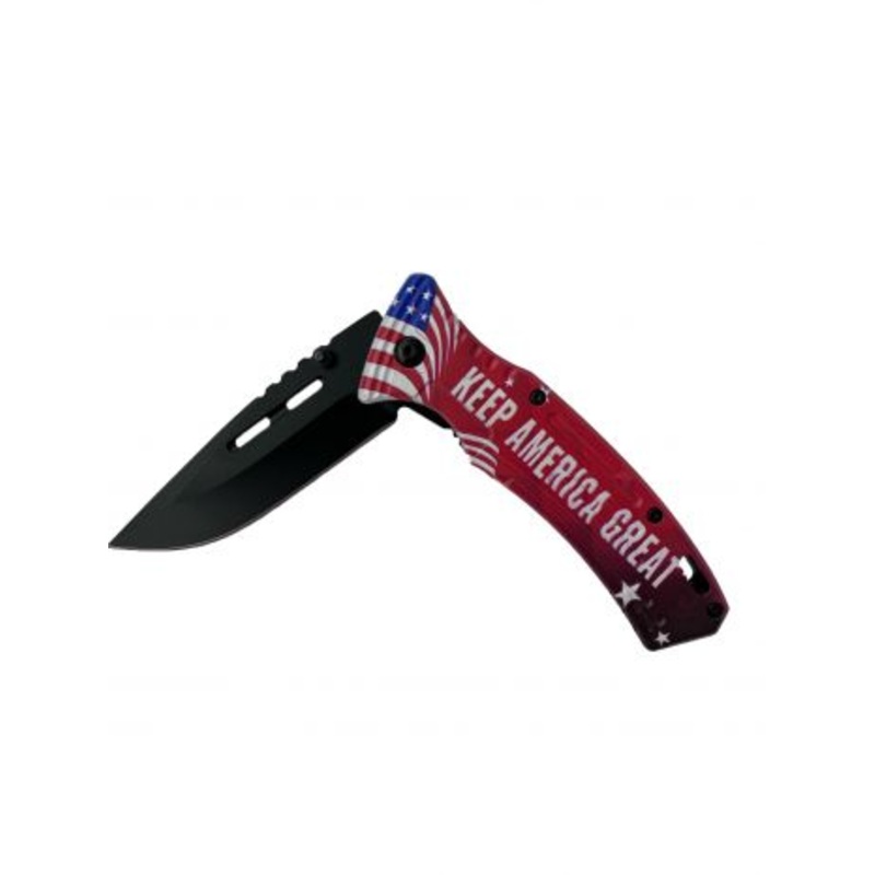 #KS1972-KAG: Red Tactical Spring Assist America Flag Knife